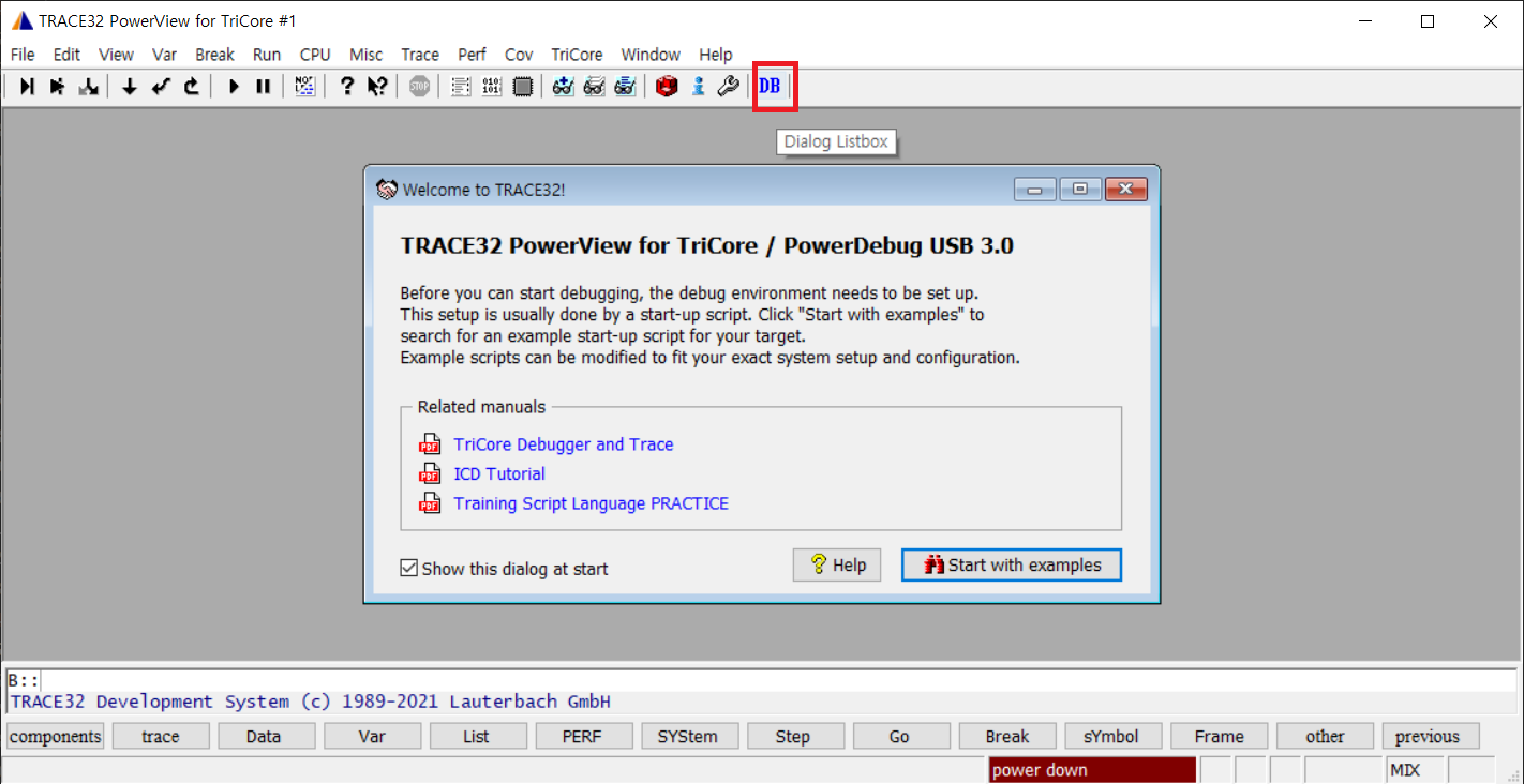 TRACE32 Dialog Listbox 버튼